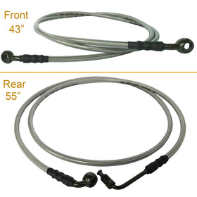 Vanlison rear brake hose installed on lifted Polaris RZR demonstrating proper routing