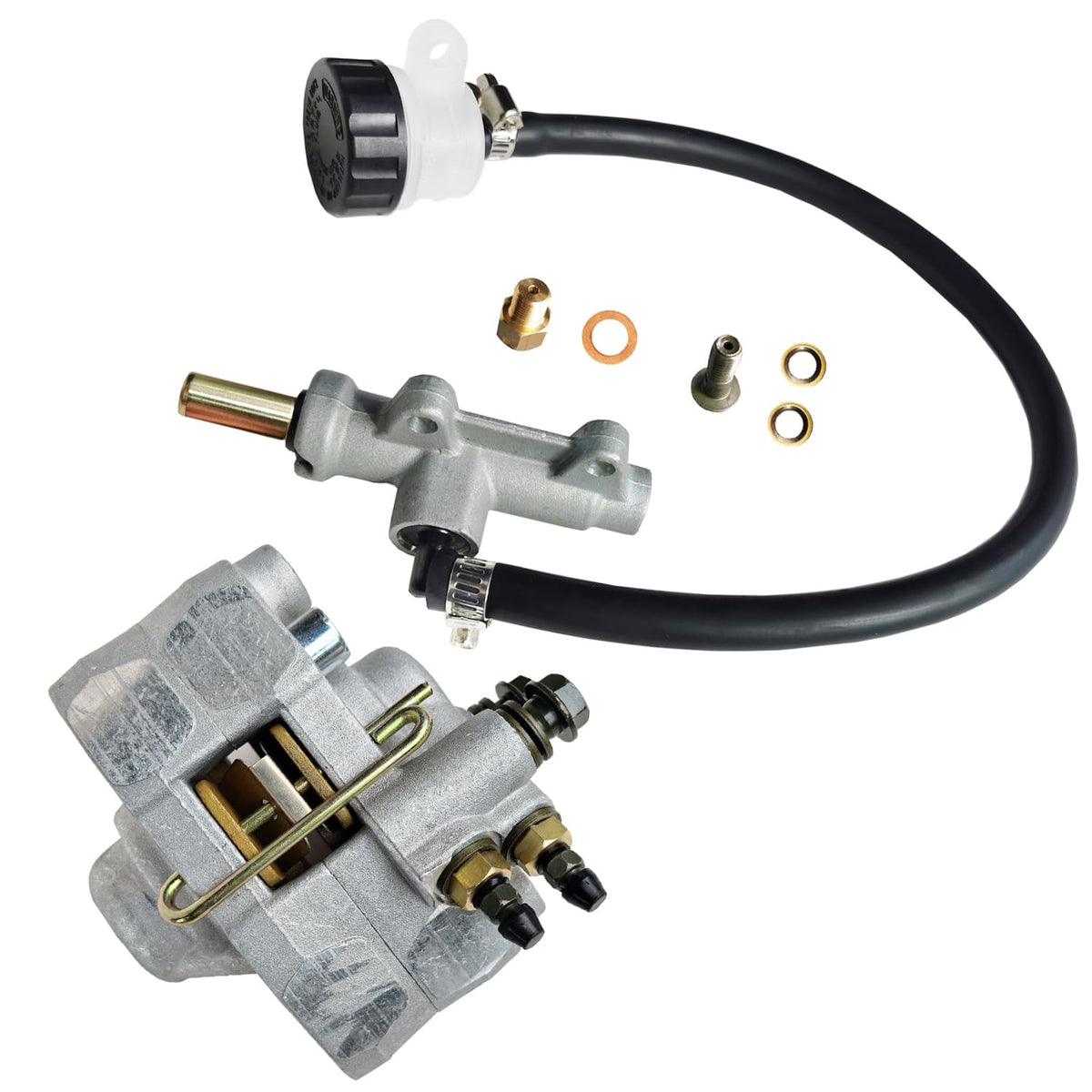 Vanlison rear caliper and master cylinder front view showing complete kit and fitment benefit