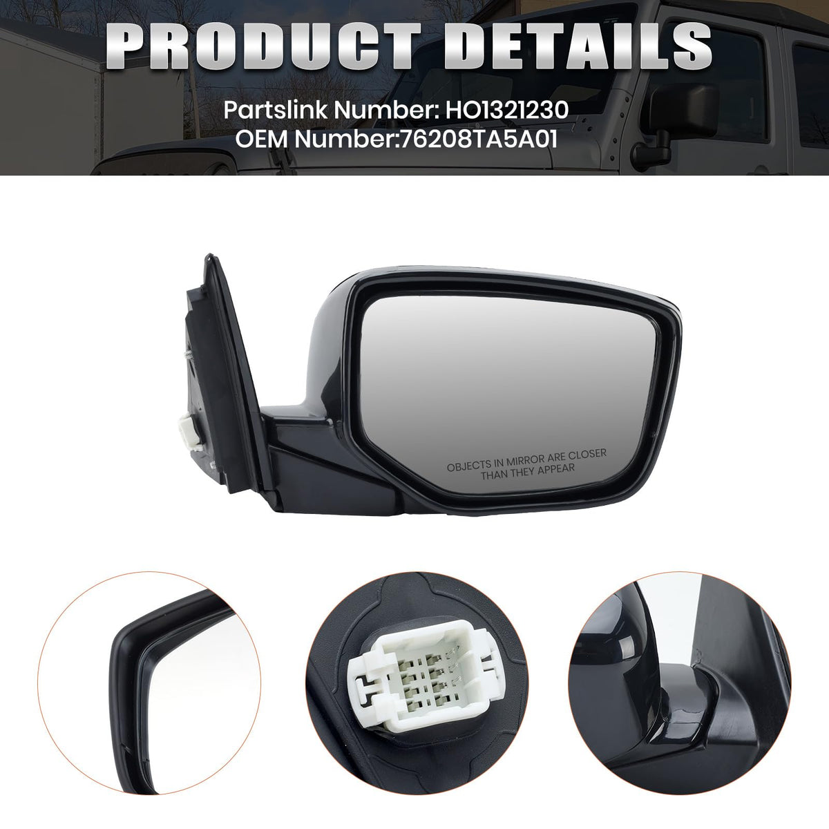 VANLOGY mirror mounted on car door showing installation fit