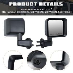 VANLOGY mirror mounted on Jeep Wrangler JK passenger side demonstrating correct fit
