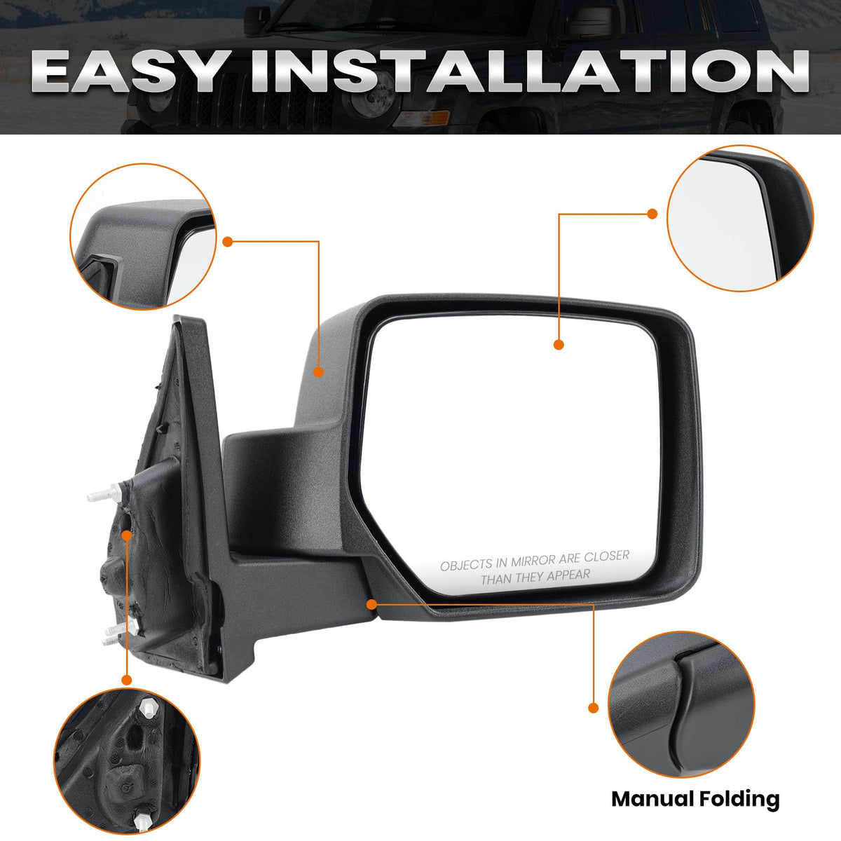 VANLOGY rear view showing mirror mounting plate and plug‑and‑play fitment