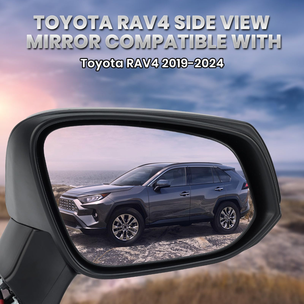 VANLOGY mirror installed on Toyota RAV4 door demonstrating factory fitment