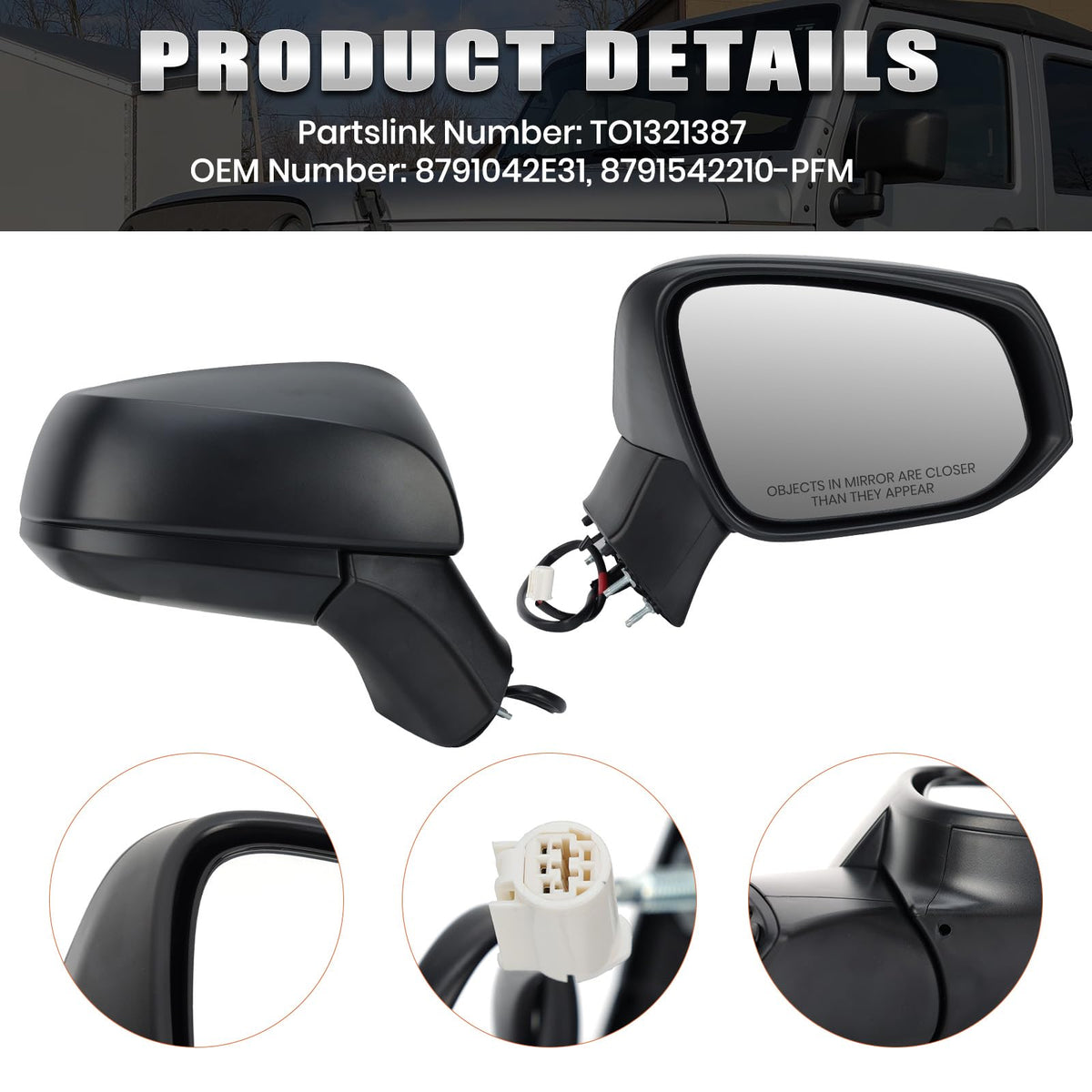 VANLOGY mirror side profile illustrating manual folding mechanism and housing