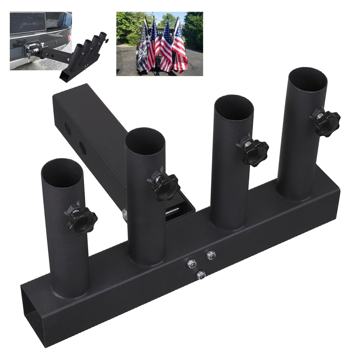 VANROUG front view of hitch mount showing four pole tubes and sturdy frame benefit: strong attachment