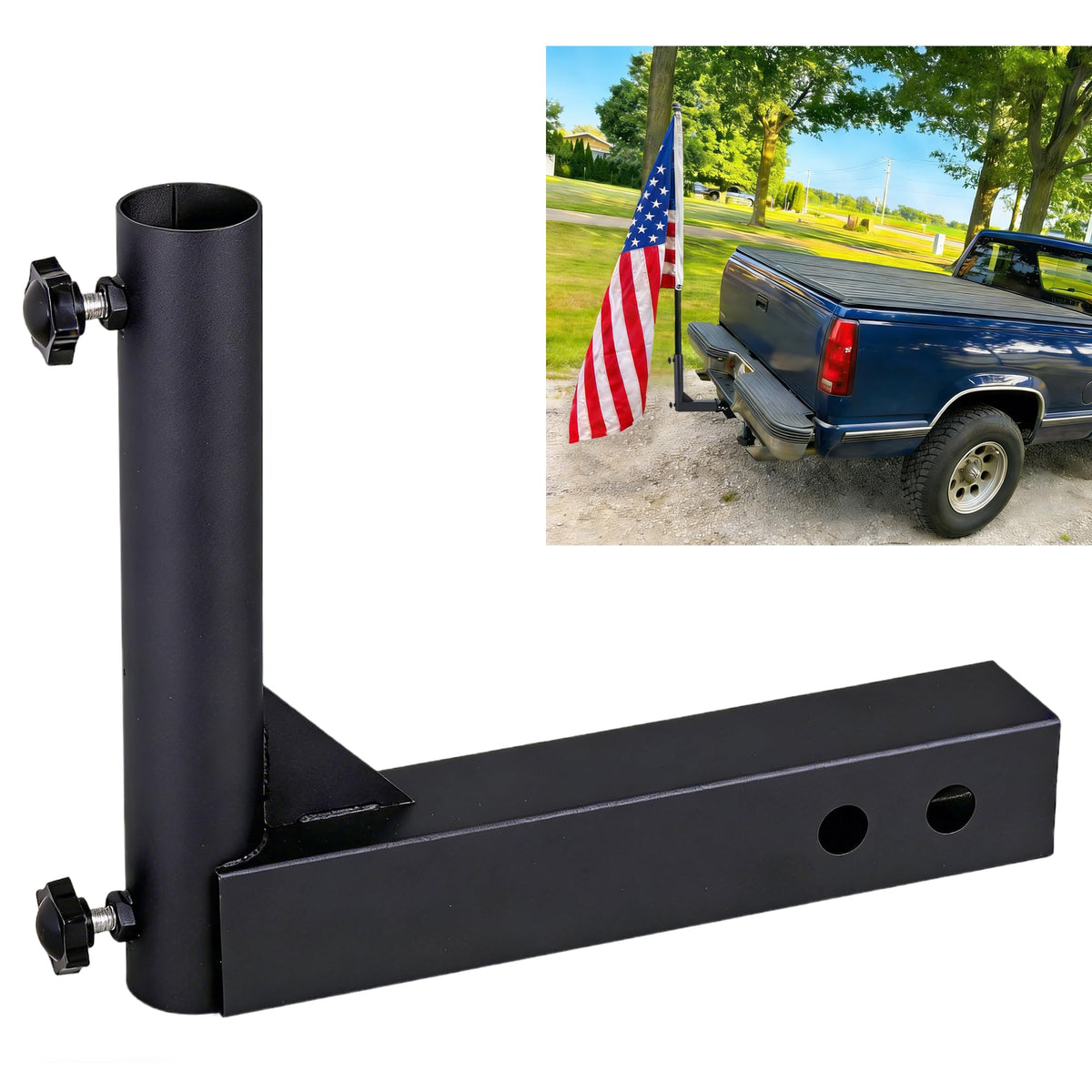 VANROUG front-mounted bracket showing sturdy hitch connection and stability