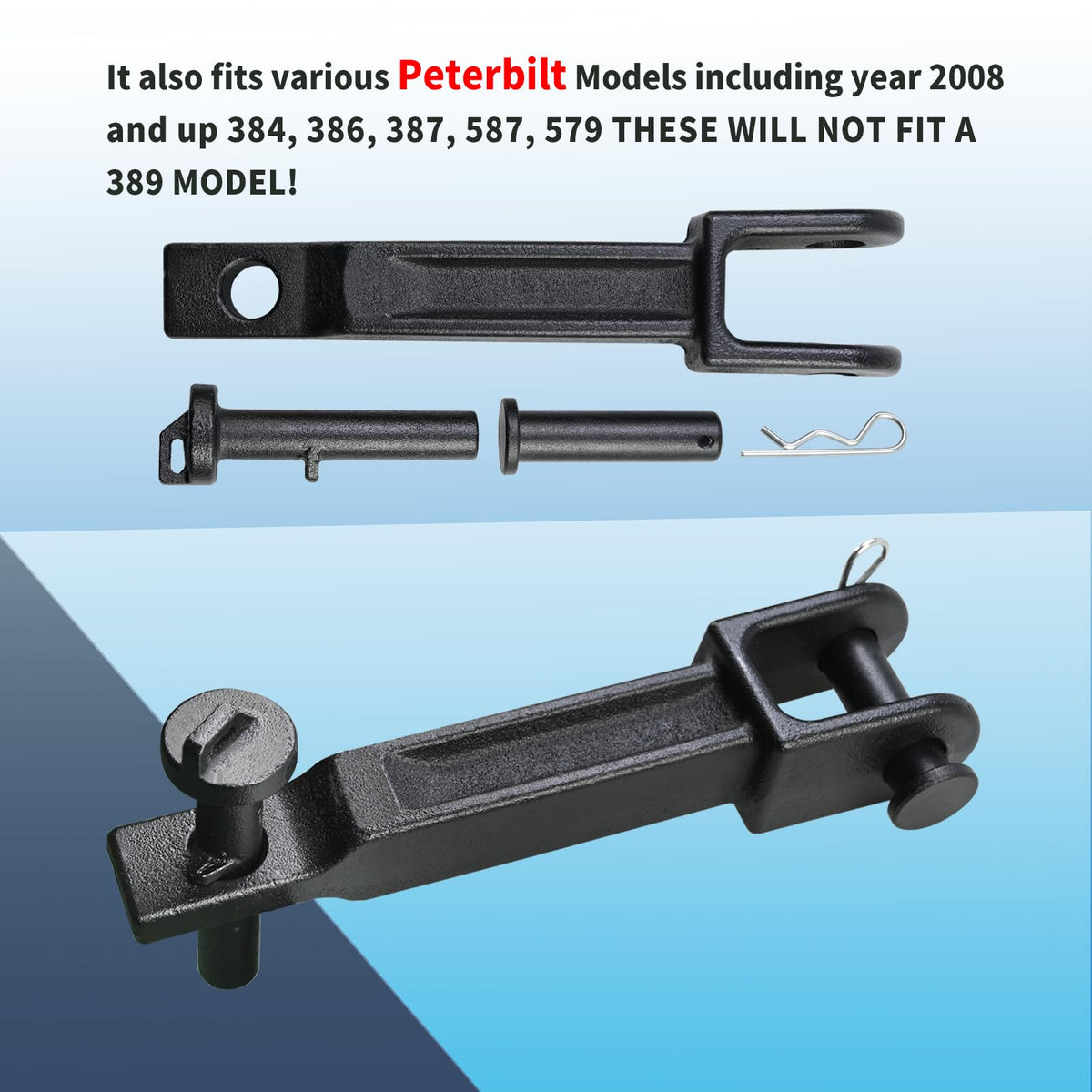 Vanshly tow hook fitted to Peterbilt 579 illustrating compatible fitment