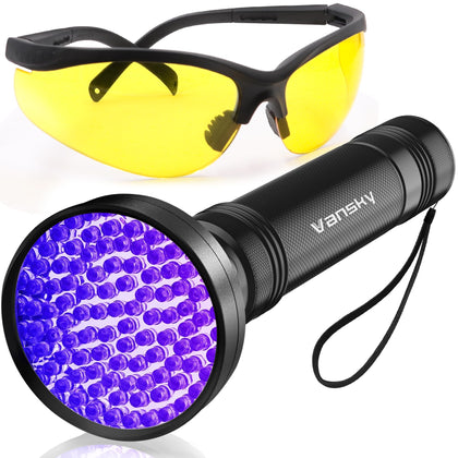 Vansky front view of UV flashlight showing lens and on/off switch for precise spotting