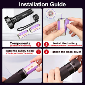 Vansky flashlight next to AA battery showing compact, portable scale