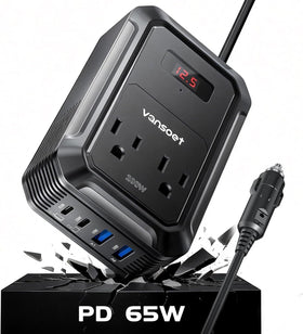 vansoet front panel showing AC outlets and USB ports for versatile charging
