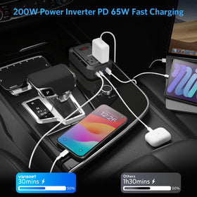 vansoet lifestyle setup on a road trip powering devices for convenience
