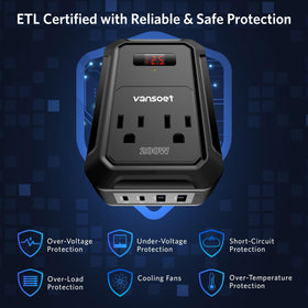 vansoet plugged into car cigarette socket giving on-the-go power access