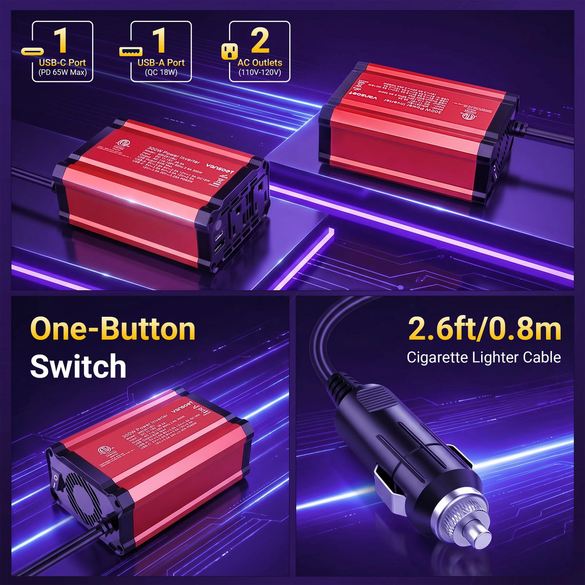 vansoet plugged into a car console cigarette lighter providing portable power
