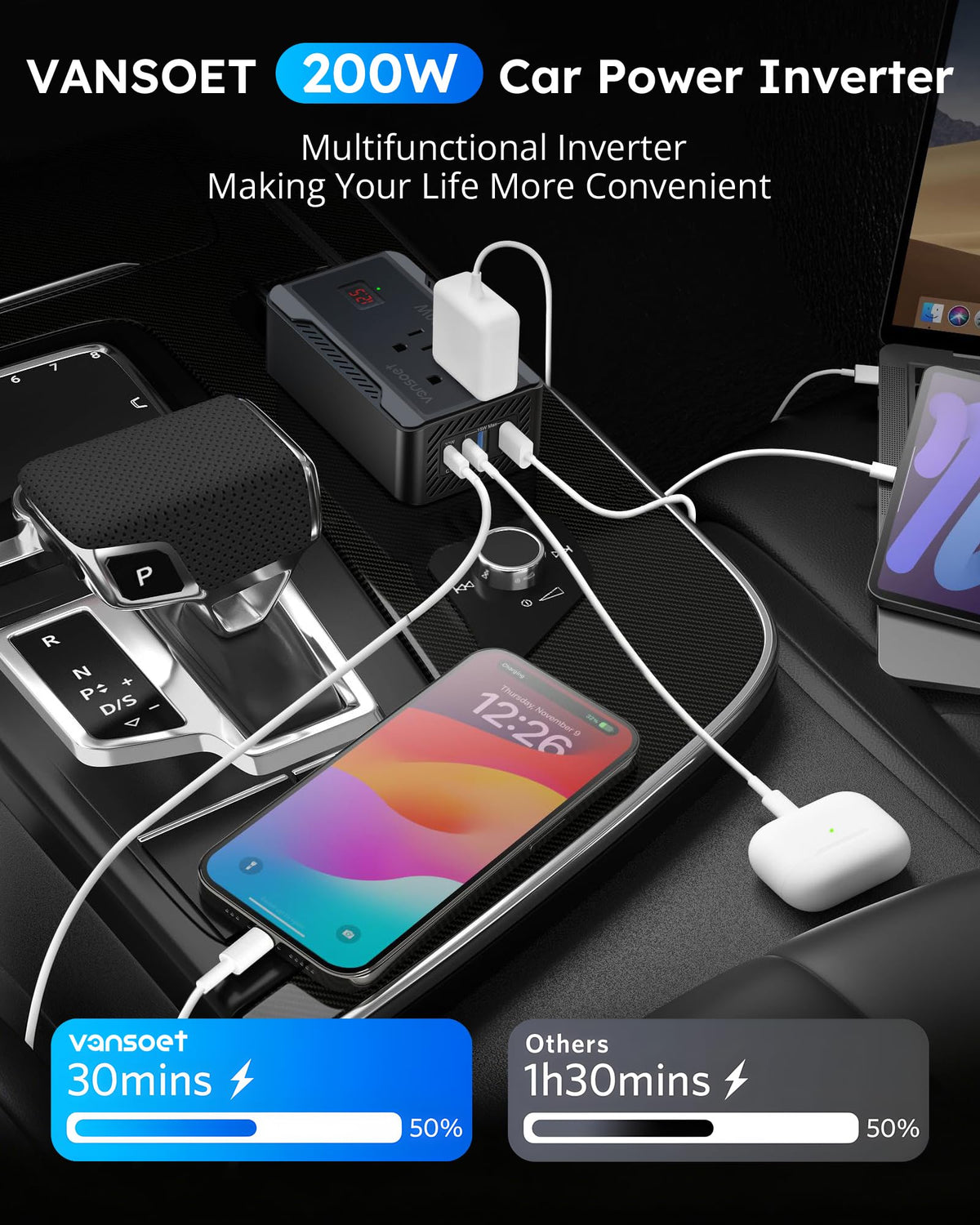 vansoet ports and cigarette lighter cable connected, vansoet provides easy setup