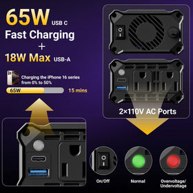 vansoet ports with USB-C PD and USB-A QC plus two AC outlets for fast charging