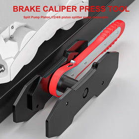 Vanwoke tool in use on caliper demonstrating controlled piston retraction benefit