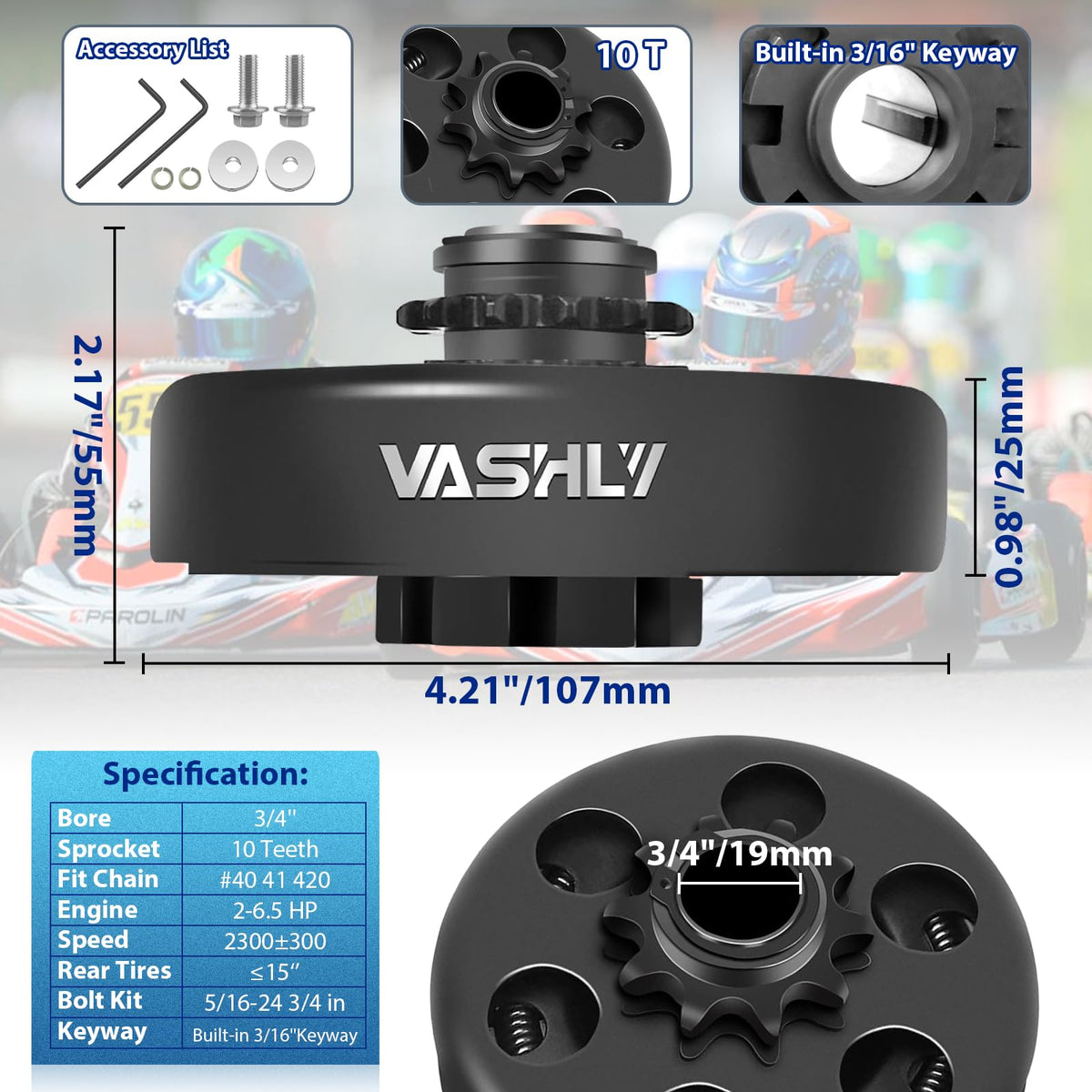 Vashly clutch 3/4" bore close-up showing precise fit benefit