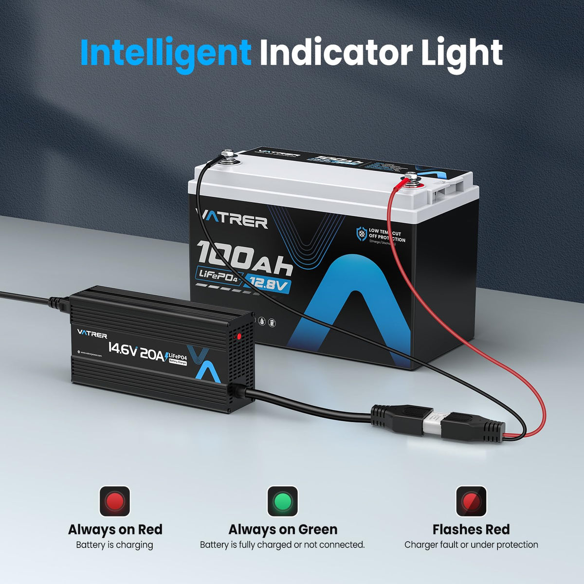 VATRER POWER LED indicator panel displaying charge status for easy monitoring