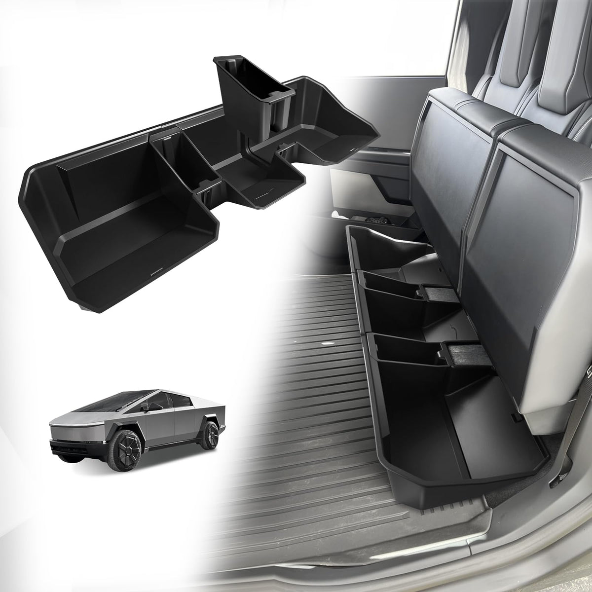 VaultsOnWheels front view of under-seat organizer showing flush fit and neat storage