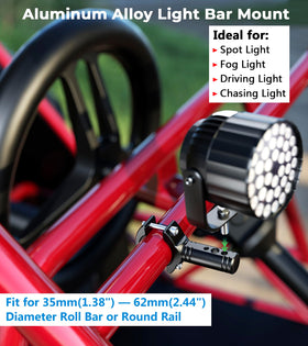 VAZESWIN mounted on motorcycle roll bar securing auxiliary light reliably