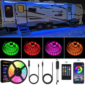 Vbakor front product view showing full 20ft LED kit and remote for easy setup