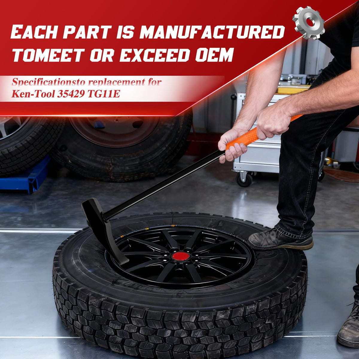 Vbeca tools in use on tractor tire demonstrating efficient bead removal