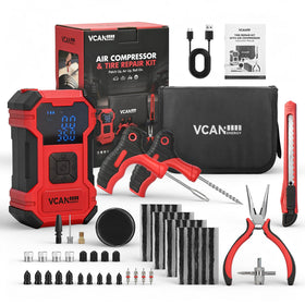 VCANENERGY front packaging showing complete roadside repair kit and benefits