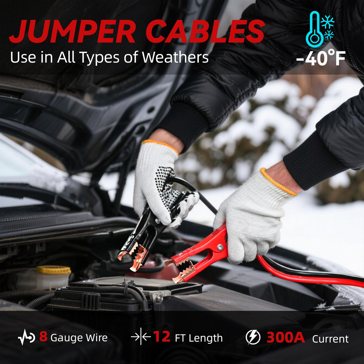 VCANENERGY heavy 12 ft 8-gauge jumper cables ready to restore battery power