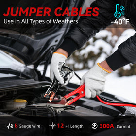 VCANENERGY heavy 12 ft 8-gauge jumper cables ready to restore battery power