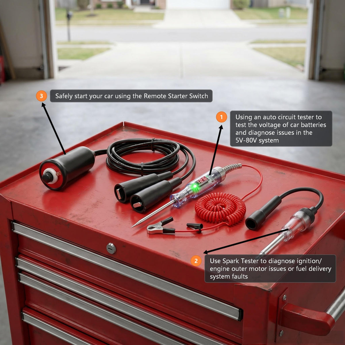 VCC closeup of the heavy-duty remote starter switch with indicator light for safe solo cranking