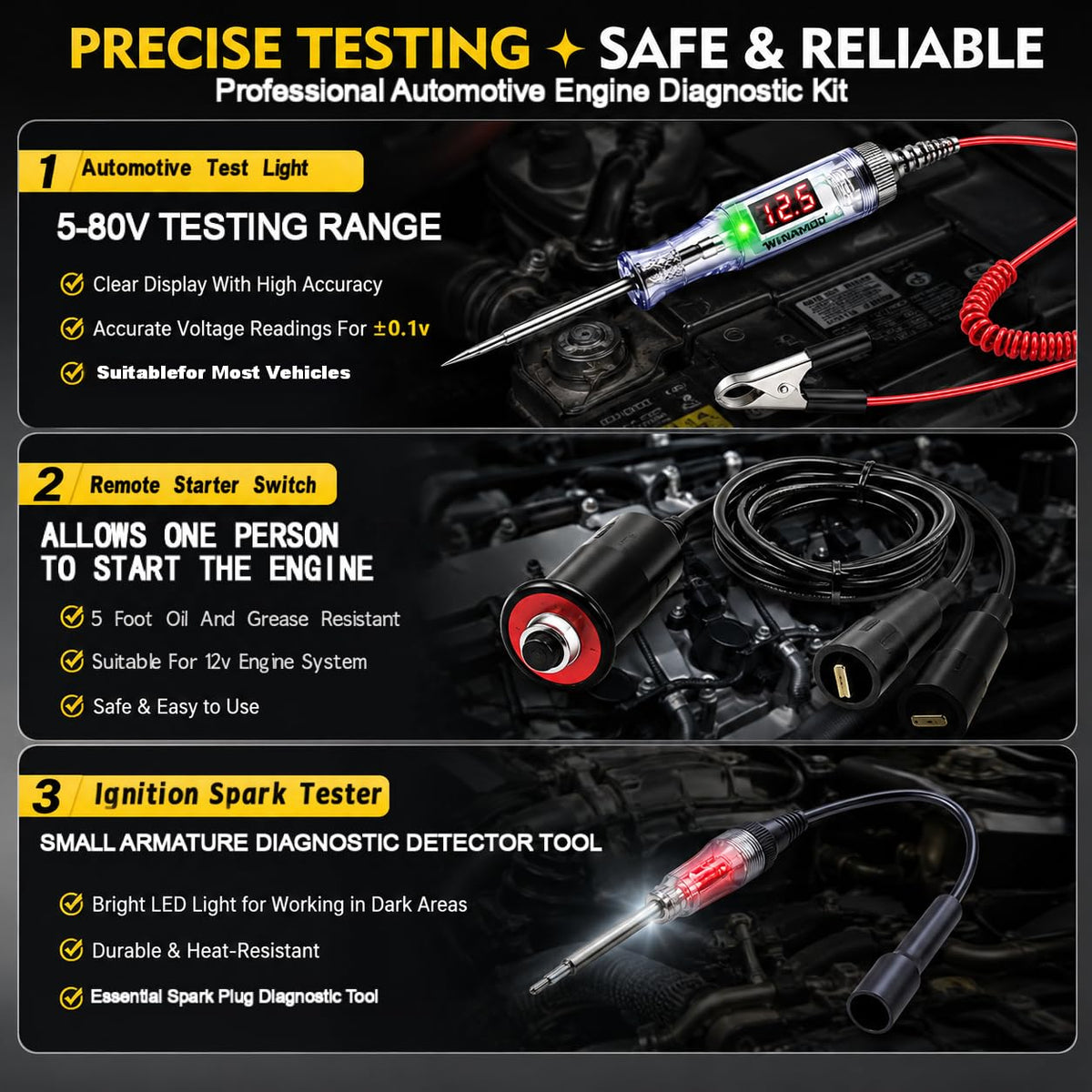 VCC inline spark tester detail showing bulb flash area to confirm ignition firing quickly