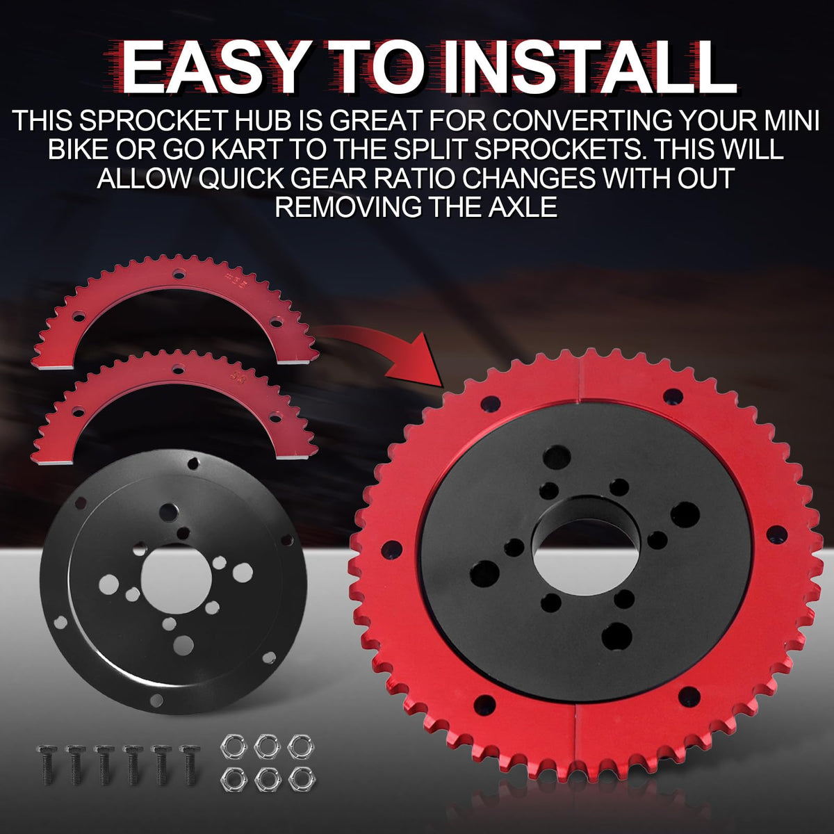 VCUJSUC all included screws nuts sprocket and adapter neatly arranged for quick inventory