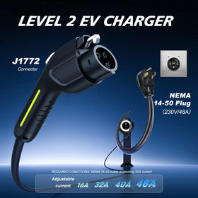 VDLPOWERVP J1772 connector closeup, clear plug for wide EV compatibility