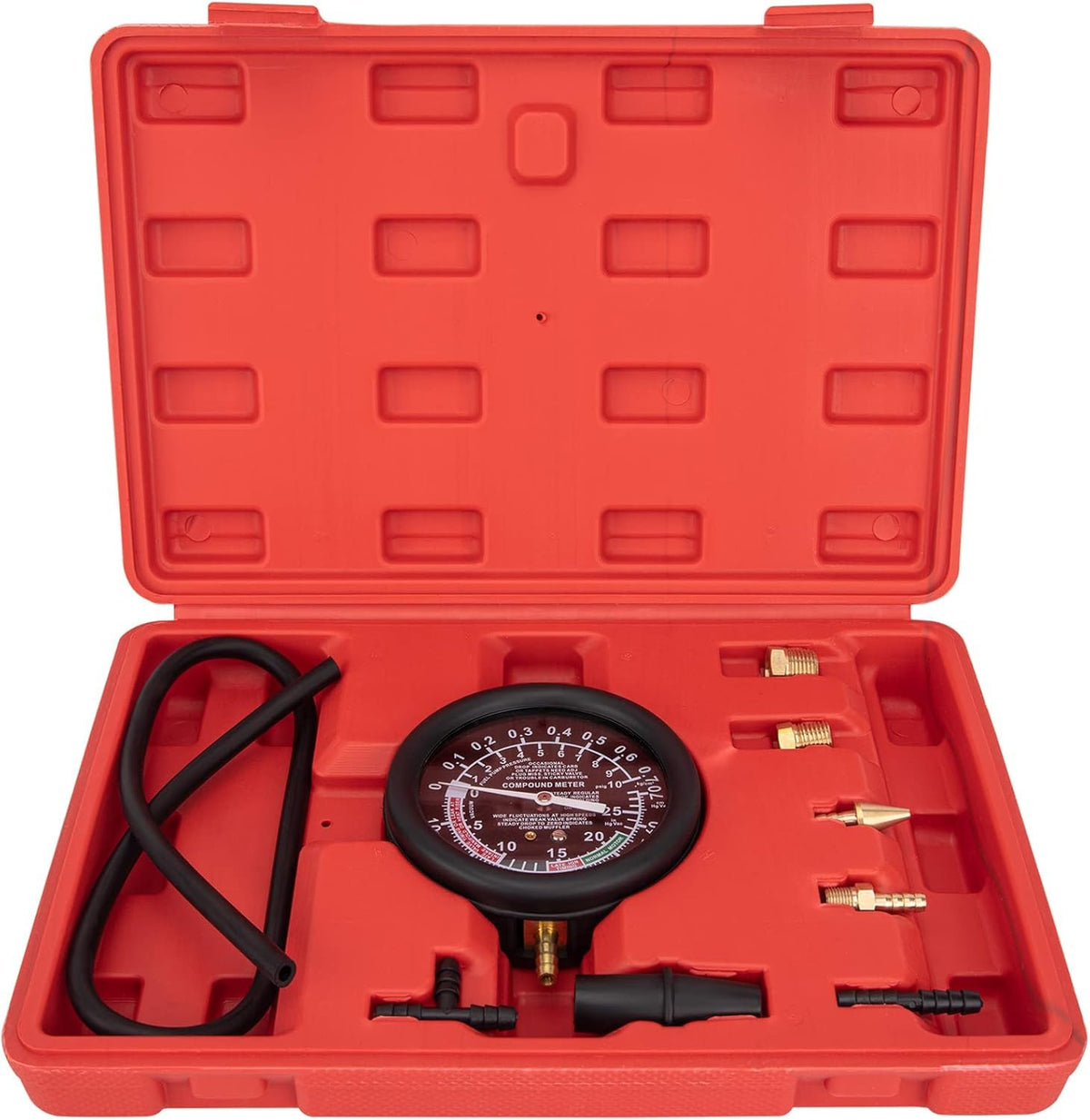 VECKYJL front view of gauge and organized carrying case for easy transport