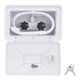 VECKYJL front exterior box mounted on RV showing durable white finish and protection