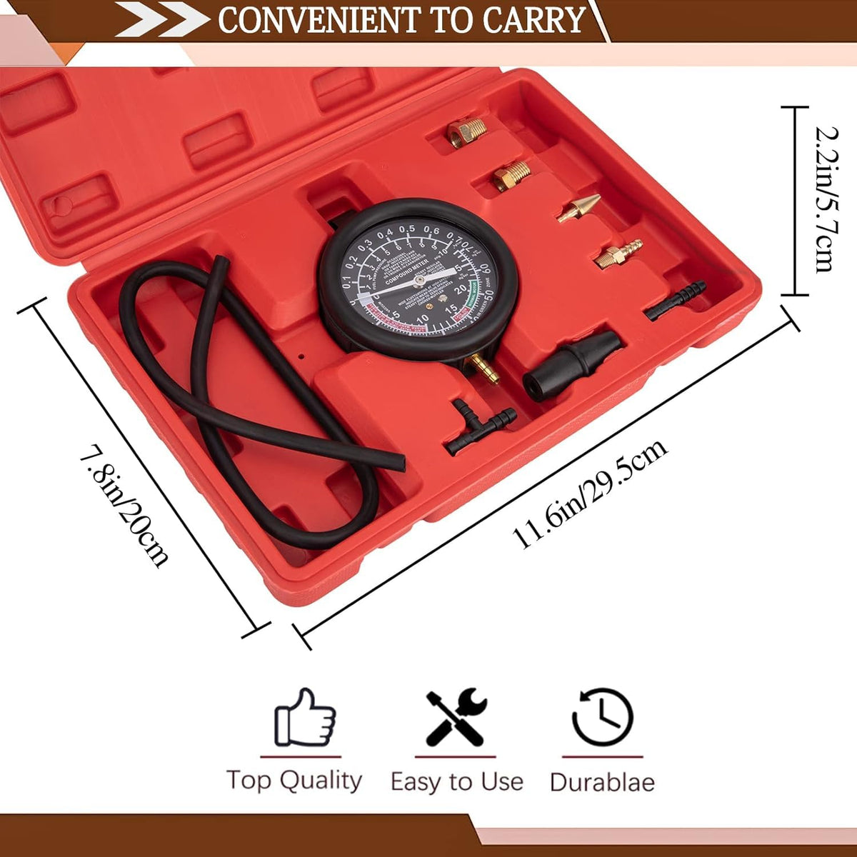 VECKYJL long 24-inch rubber hose and collection of brass and plastic adapters for versatile testing