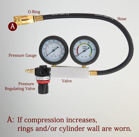 VECKYJL tester attached to engine cylinder showing real-time leak location