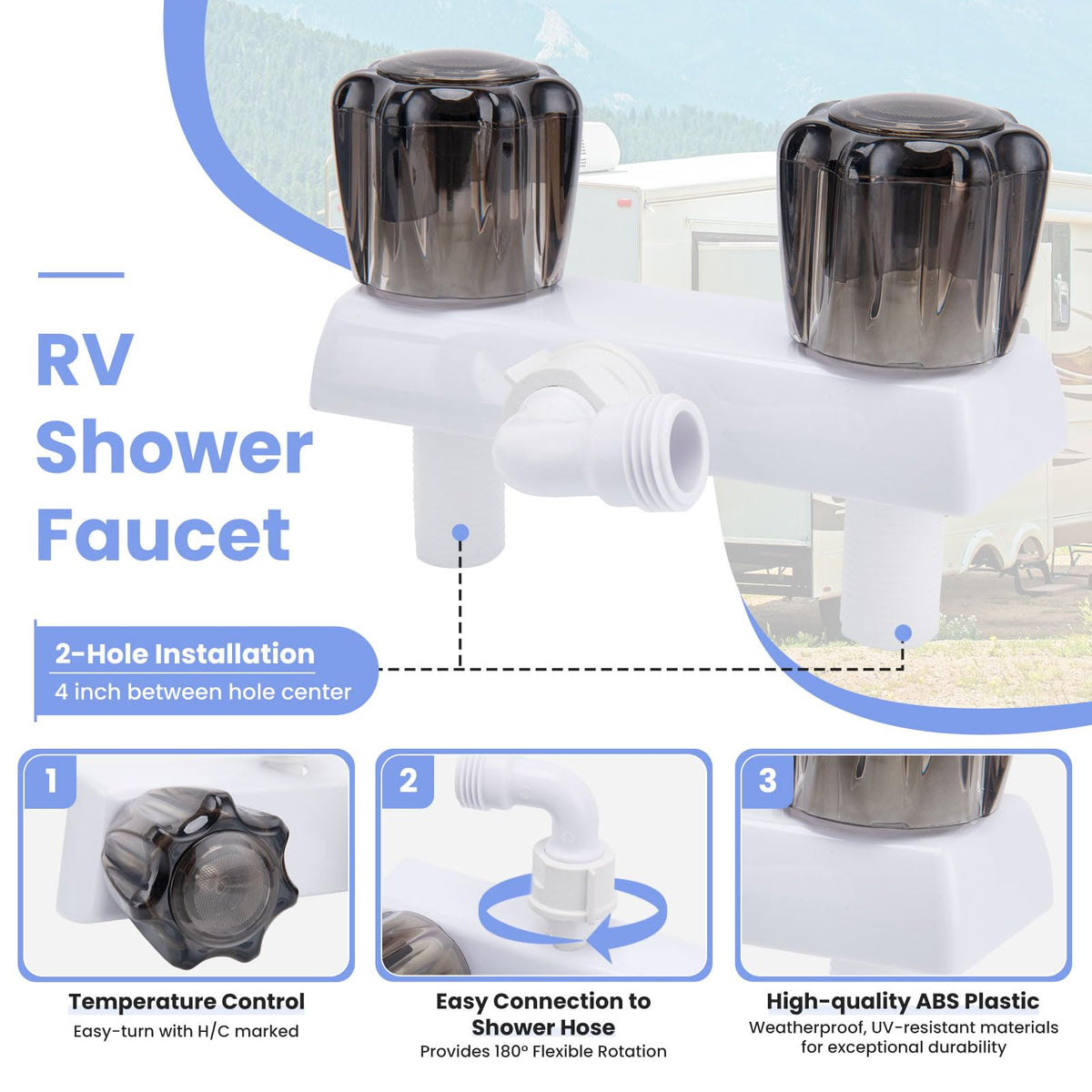 VECKYJL shower head close-up showing adjustable flow control and reliable rinse