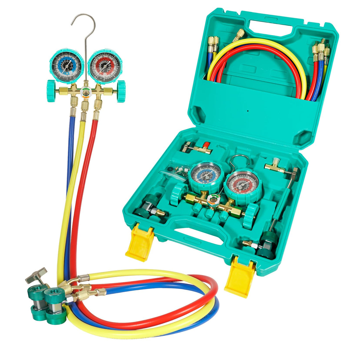 VECOTOOLS manifold front view showing durable brass and valves for reliable control
