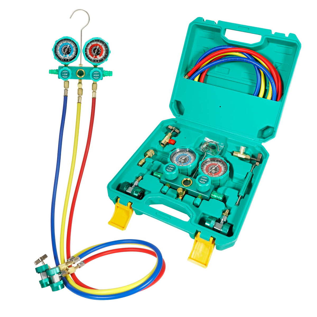 VECOTOOLS manifold front view showing controls and durable case benefit