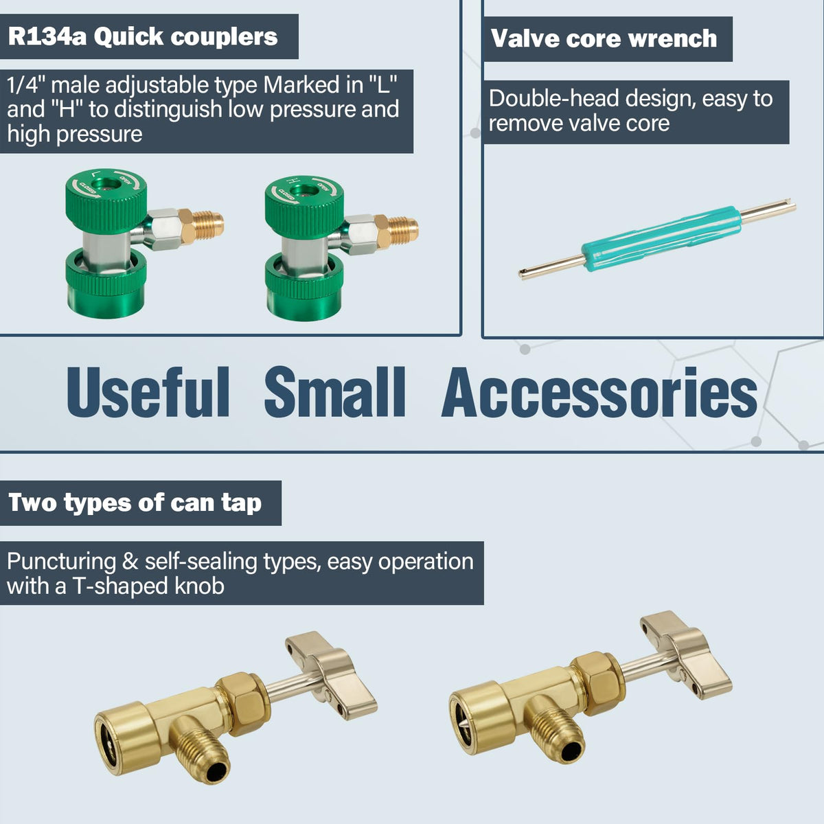 VECOTOOLS valve core tool with accessory pouch to keep small tools organized