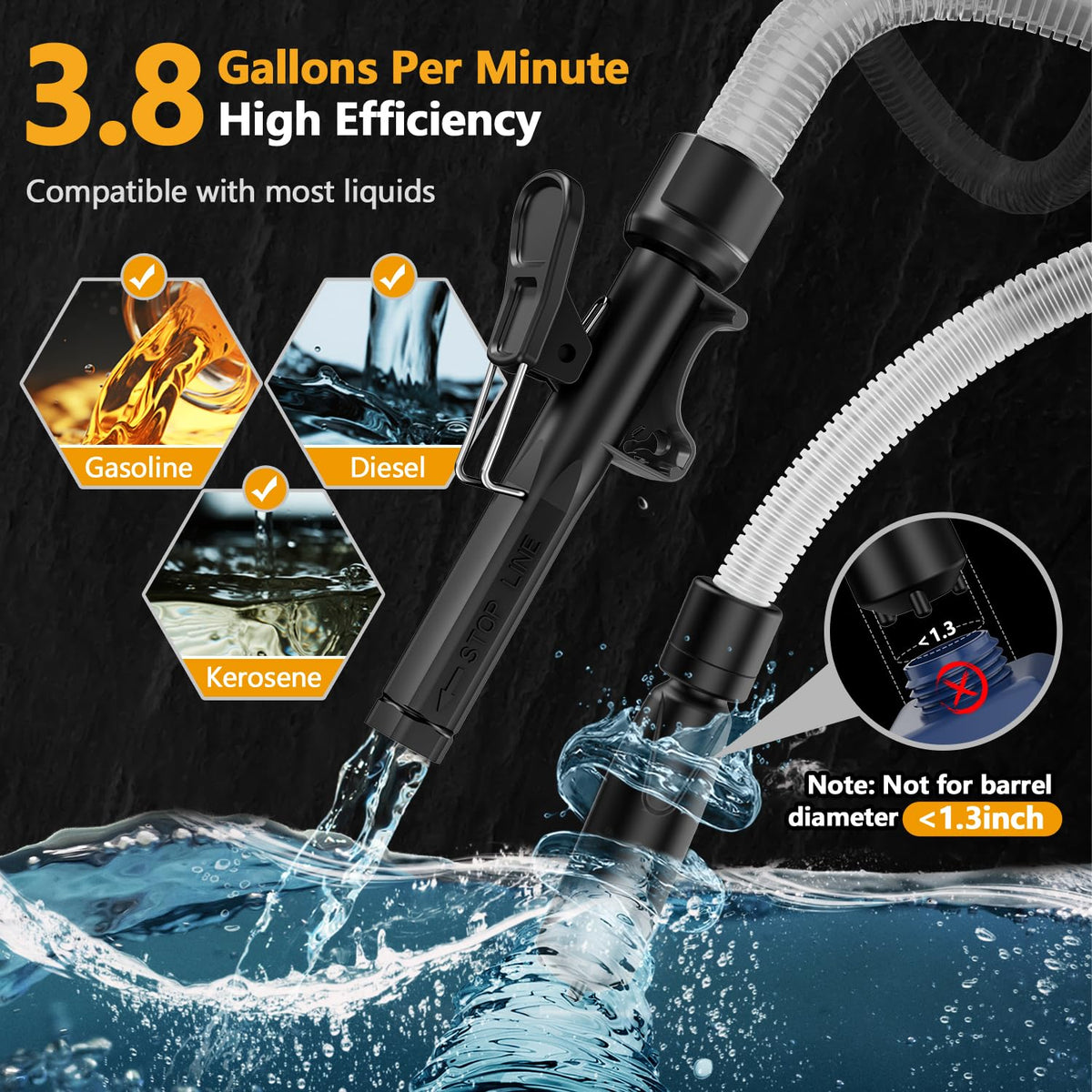 VEECAP 51-inch outtake hose in use for reaching distant filler necks