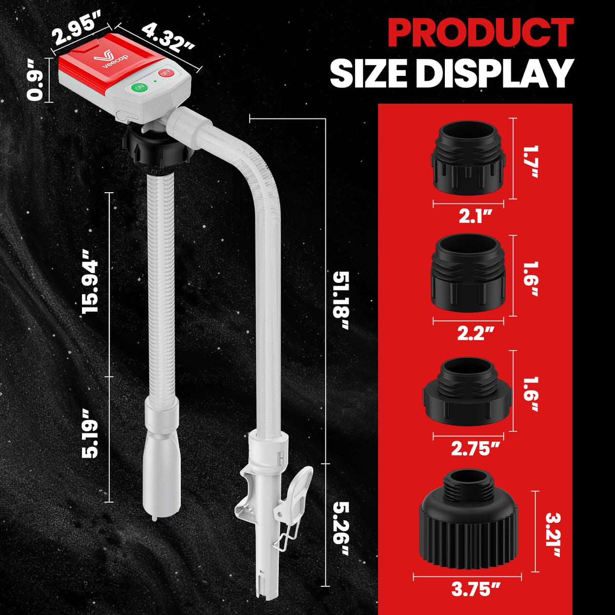 VEECAP pump folded in drawstring storage bag for compact transport and tidy storage