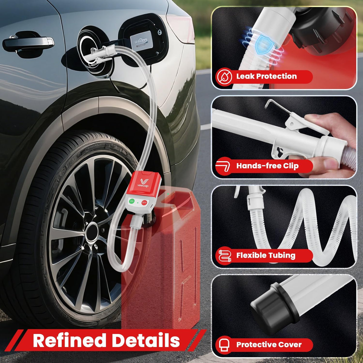 VEECAP reinforced seal closeup highlighting leak‑proof design for cleaner transfers