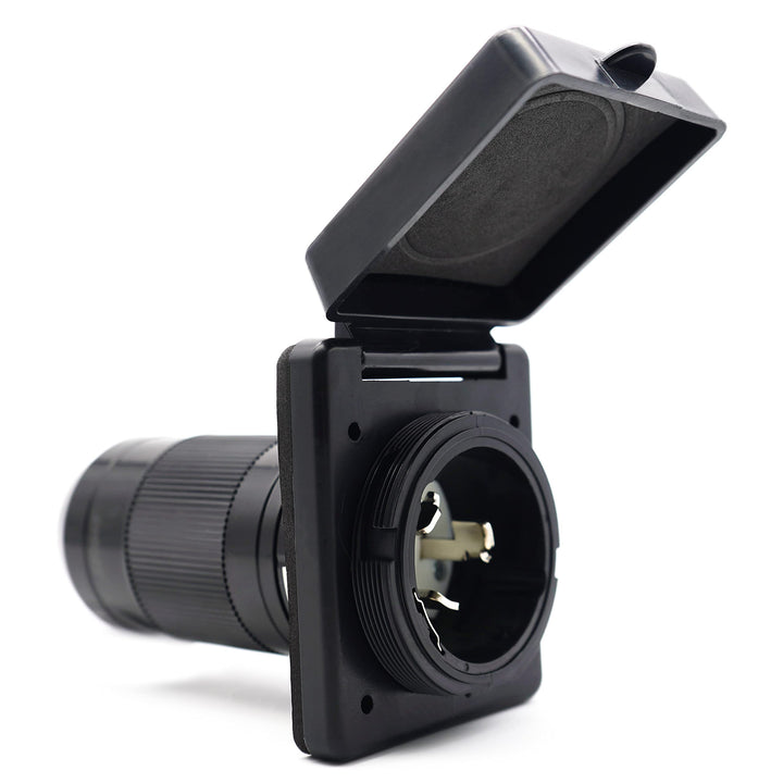 Veepeak front inlet view showing twist-lock opening and robust housing for secure connection