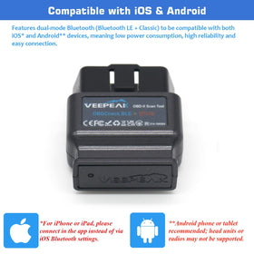Veepeak OBDCheck BLE+ plugged into vehicle OBD-II port demonstrating convenient diagnostics access
