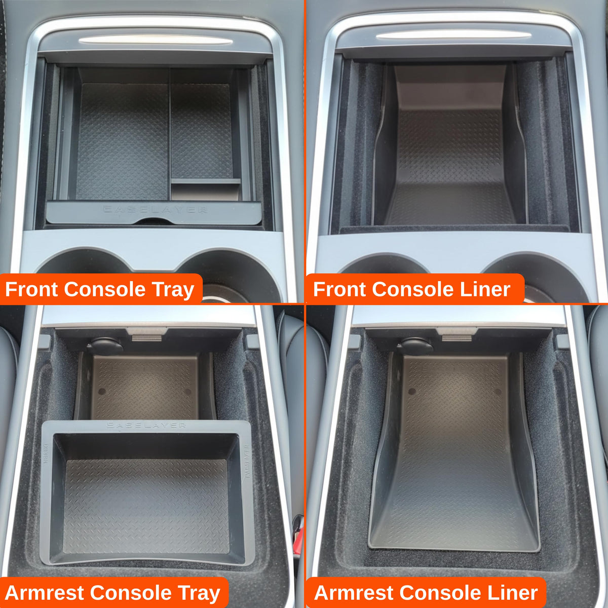 Vehicle OCD center console tray with rubber insert keeping items from sliding