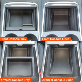 Vehicle OCD center console tray with rubber insert keeping items from sliding