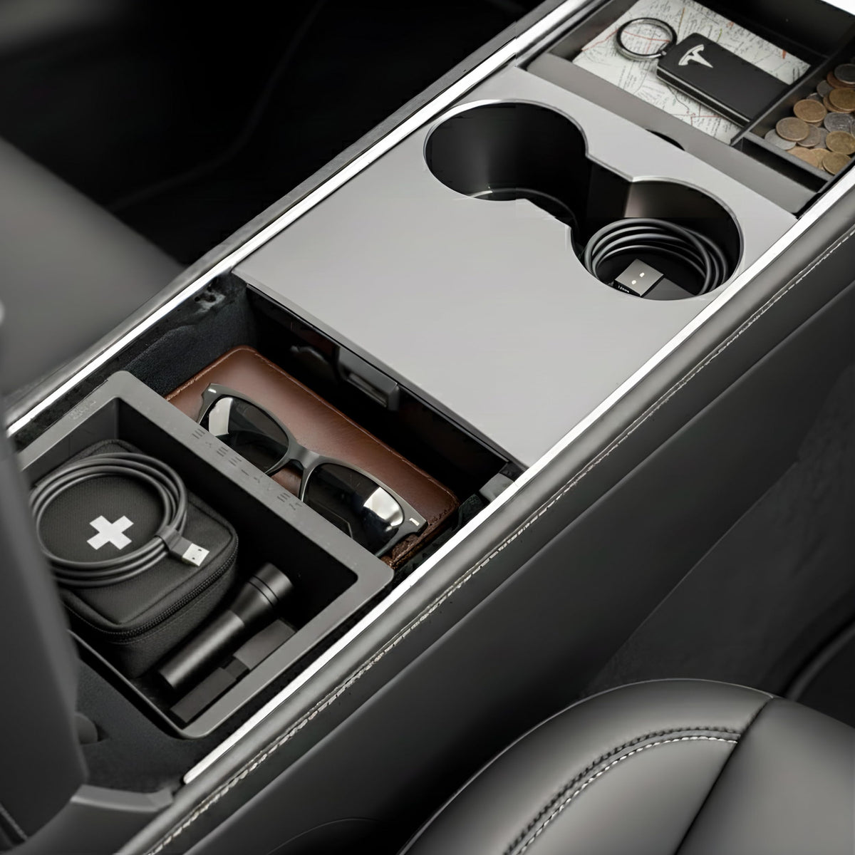 Vehicle OCD being installed in Tesla Model Y for quick tool-free fit