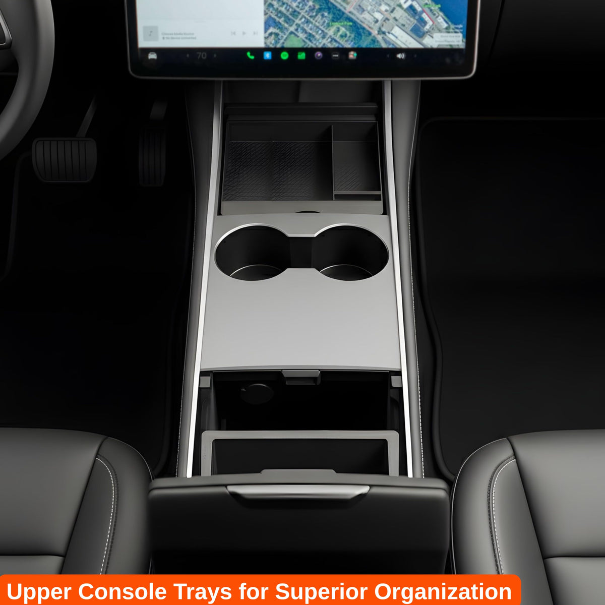 Vehicle OCD installed in Model 3 lifestyle view enhancing interior organization