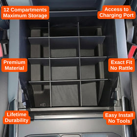 Vehicle OCD organizer paired with OEM upper tray for layered storage efficiency